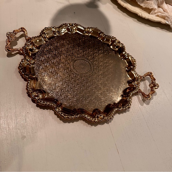 Gold Authentic Vintage Antique Serving Tray Shabby Chic Home Decor - Picture 3 of 10